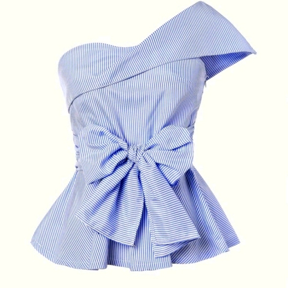 One-Shoulder Bow Peplum Top - Picture 2 of 8